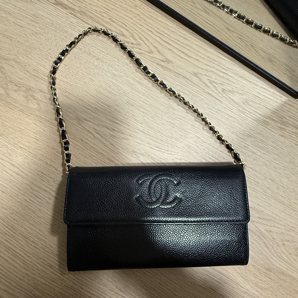 Black Chanel Caviar Timeless CC Large Gusset Flap Wallet